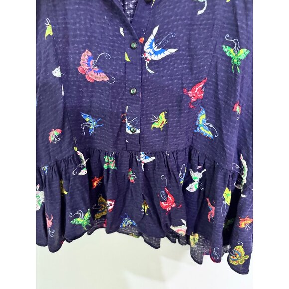 Maeve Anthropologie mallory butterfly blue blouse oversized size XS - Picture 4 of 6